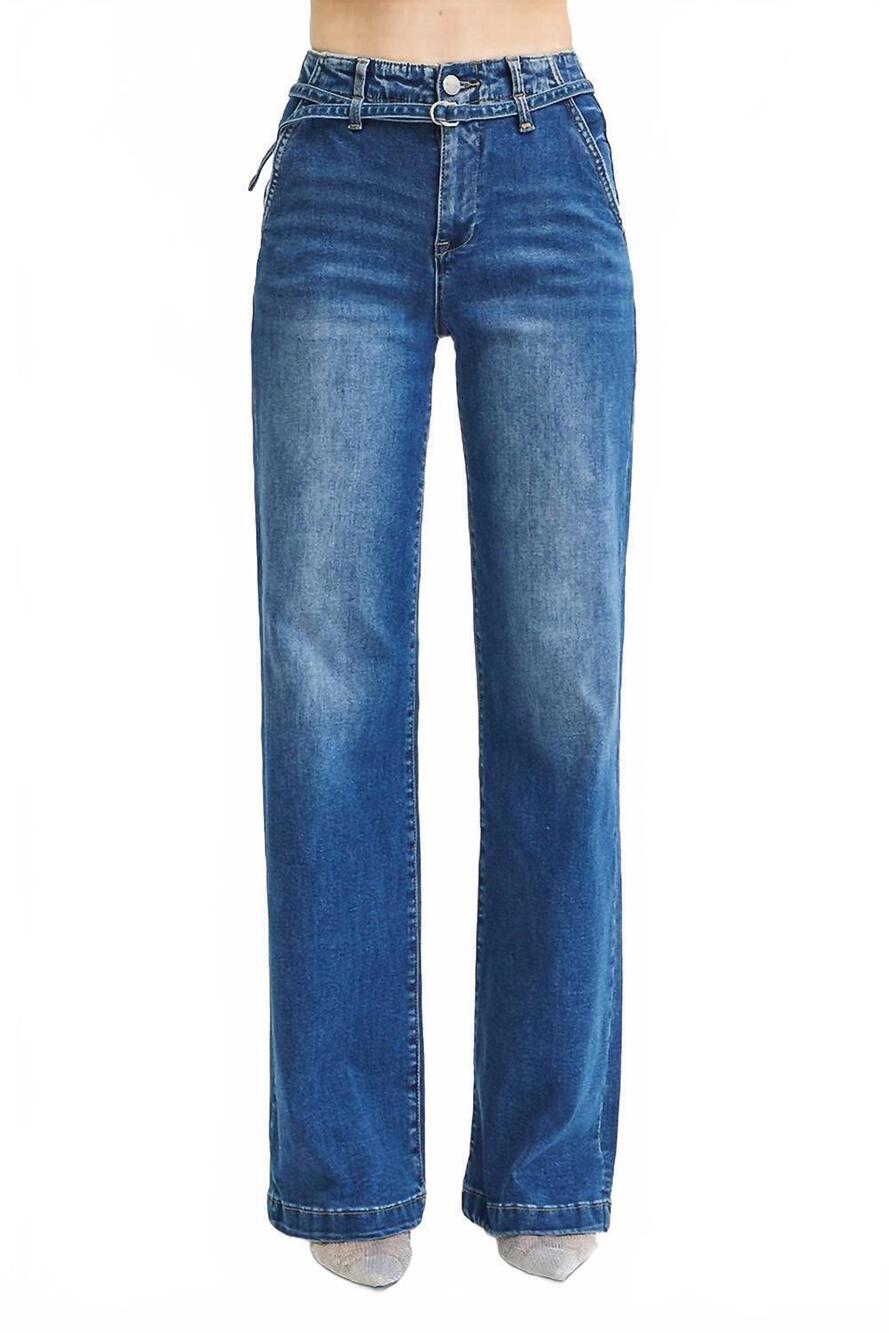 NEW RISEN belted high rise wide leg jeans in dark denim